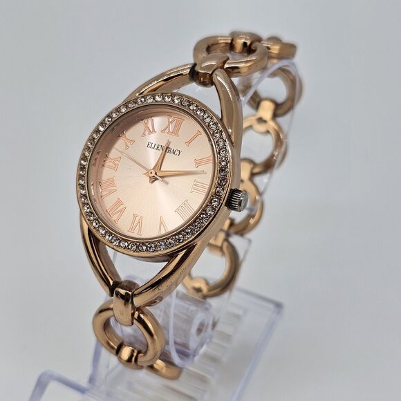 Ellen Tracy Women's Watch 32MM Gold Dial Gold Bracelet Band 7" New Battery - Picture 3 of 11